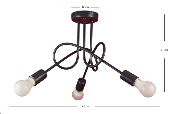 Lampa sufitowa do pokoju młodzieżowego grafitowa w stylu Loft 3xE27 led 