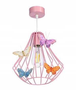 Lampa sufitowa do pokoju dziewczynki różowa pojedyncza Motylek Druciak 1
