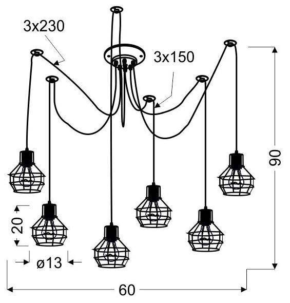 Lampa wisząca sufitowa czarno-miedziana 6x60W Verin Candellux 36-43092
