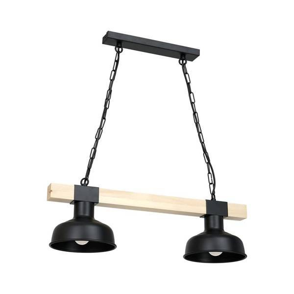 Lampa wisząca FARO CZARNA / NATURALNE DREWNO 2xE27 60W