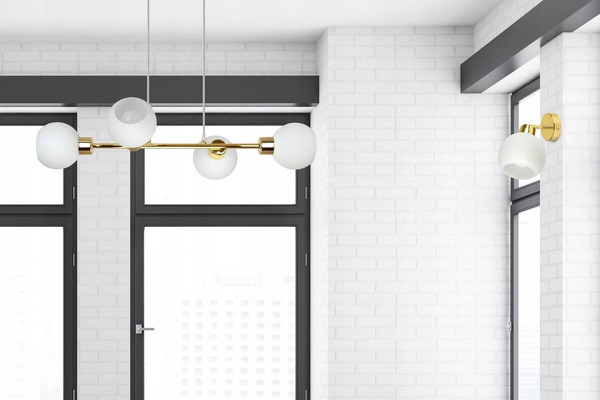 Lampa Wisząca biało-złota mleczne klosze 4 źródła światła