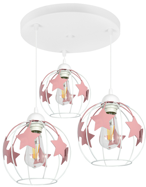 Lampa sufitowa do pokoju dziewczynki w różowe gwiazdki 3xE27