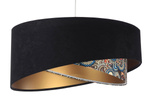 Czarna lampa wisząca asymetryczna welurowa złoty środek ornament