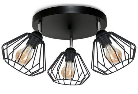 Lampa sufitowa do pokoju młodzieżowego czarna Druciak Loft 3xE27