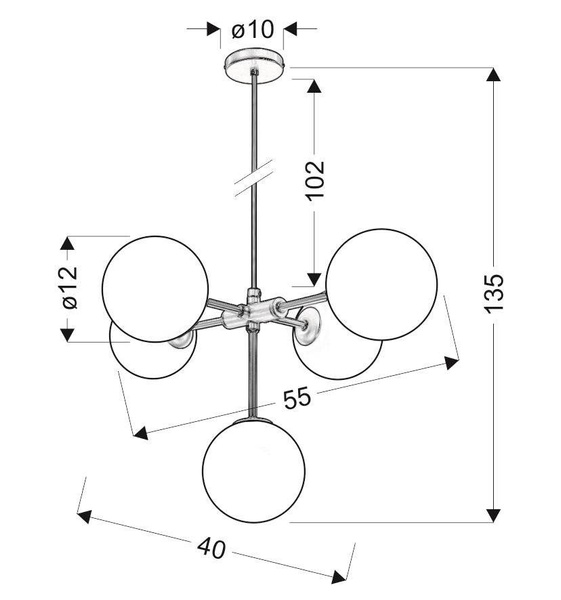 Lampa wisząca mosiądz mleczny klosz kulka 5x28W Mati Candellux 35-73778