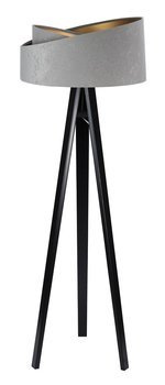 Lampa podłogowa trójnóg szary abażur, złoty środek Tami