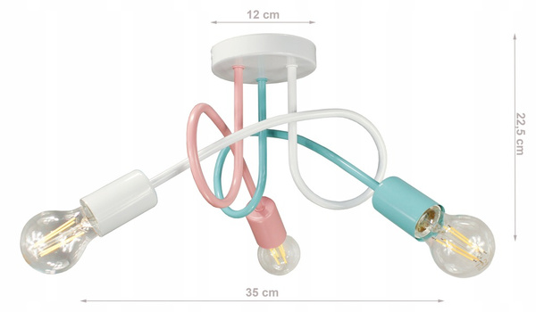 Lampa sufitowa do pokoju dziewczynki pastelowa Tęczowy Zawijas 3xE27 Led 