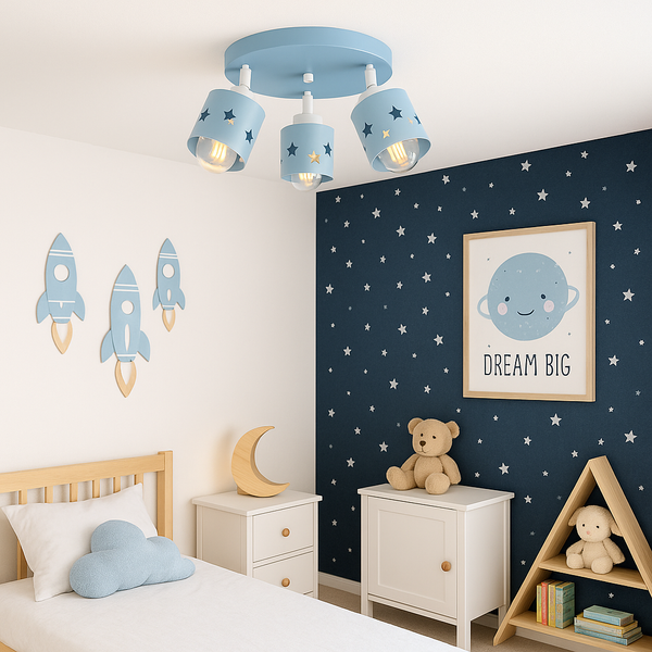 Lampa sufitowa do pokoju chłopca i dziewczynki niebieska w gwiazdki 3xE27 led