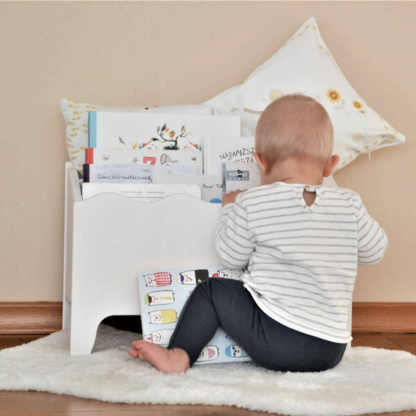 Drewniany regał na książki do pokoju dziecka Montessori Falbanka Bielona 