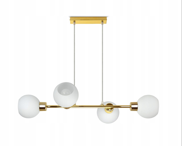 Lampa Wisząca biało-złota mleczne klosze 4 źródła światła