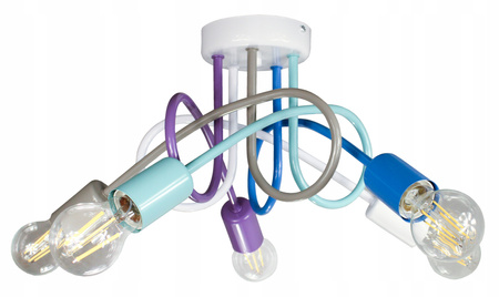 Lampa sufitowa do pokoju dziecka pastelowa Tęczowy Zawijas 5xE27 Led