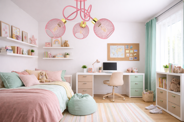 Lampa sufitowa do pokoju dziewczynki różowa Zaczarowany Koszyczek 3xE27 Led