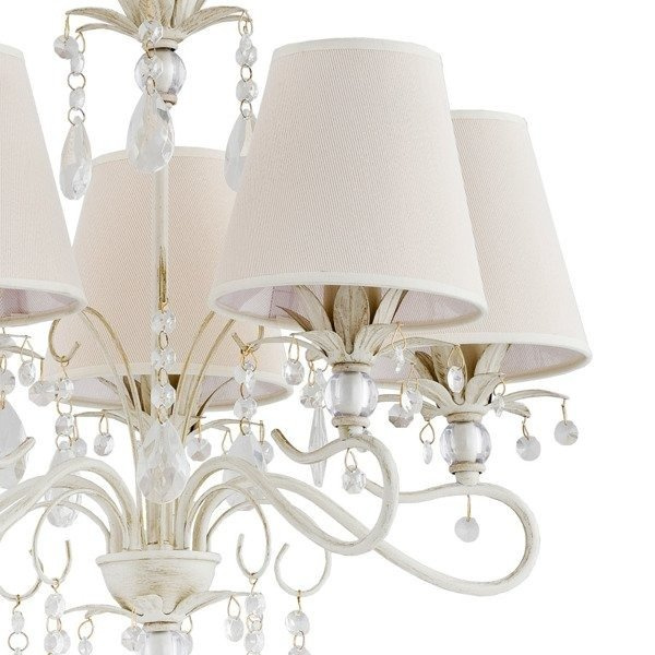 Żyrandol klasyczny z abażurami LUKRECJA śr. 63cm biały antyczny/ecru