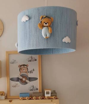 Lampa wisząca do pokoju chłopca w stylu Boho Misie Niebieska 35 cm