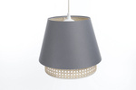 Lampa w stylu Boho podwójny abażur welur i naturalny rattan szara 