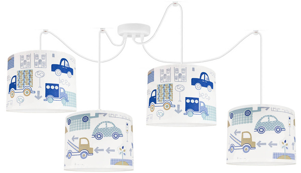 Lampa sufitowa do pokoju chłopca Autka niebieskie pająk 4xE27