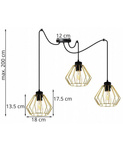 Lampa wisząca typu pająk druciak złote klosze loft 3