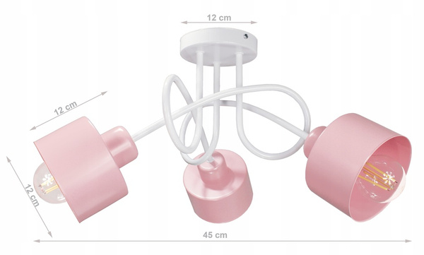 Lampa sufitowa do pokoju dziewczynki biało-różowa Zakręcony Kubeczek 3xE27 Led