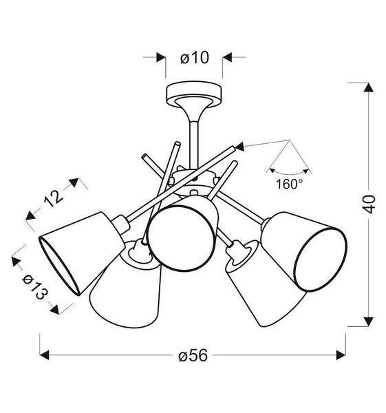 Lampa sufitowa chromowa abażur z tkaniny 5x40W Vox Candellux 35-70630