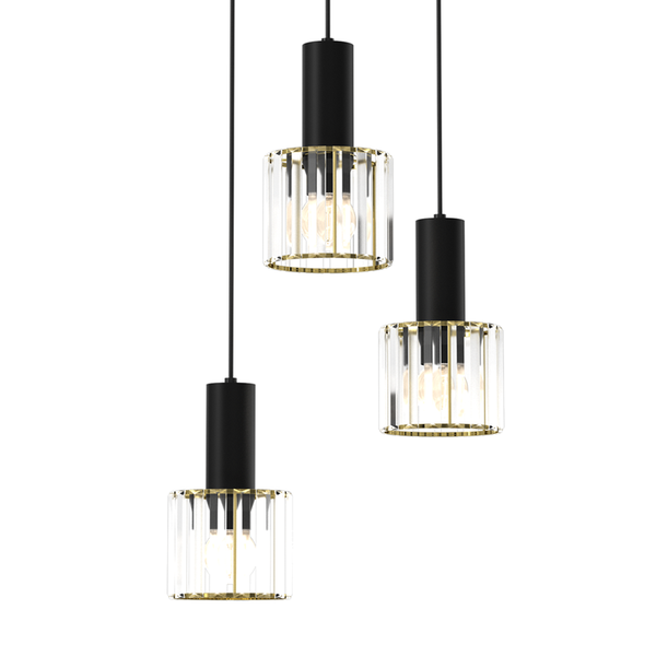 Lampa wisząca CRISTAL, MLP8362, czarny/transparentny/złoty, 3x60W E27