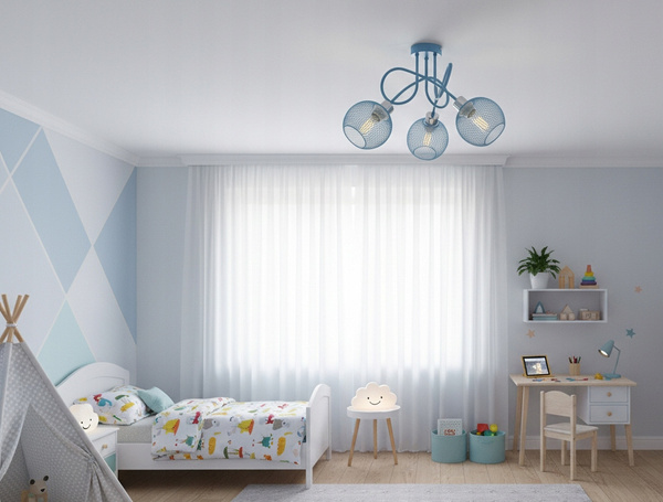 Lampa sufitowa do pokoju chłopca i dziewczynki niebieska Zaczarowany Koszyczek 3xE27 Led