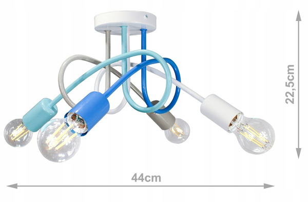 Lampa sufitowa do pokoju dziecka pastelowa Tęczowy Zawijas 4xE27 Led 
