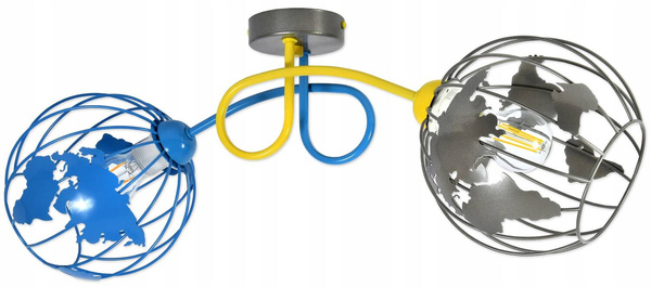 Lampa sufitowa do pokoju dziecięcego szara Zakręcony Globus 2xE27 Led 