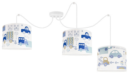 Lampa sufitowa do pokoju chłopca 3 punktowa Autka niebieskie pająk 3 regulowana 3xE27