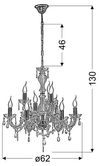 Lampa wisząca żyrandol z kryształkami złoty 9x40W Maria Teresa Candellux 39-95841