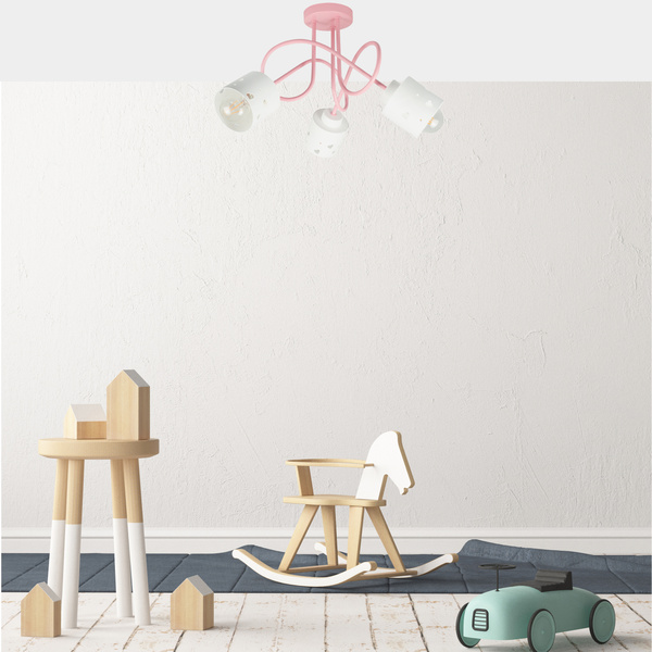 Lampa sufitowa do pokoju dziewczynki różowo-biała SERCA LOFT 3xE27