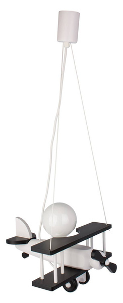 Lampa sufitowa do pokoju dziecka samolot drewniany mały czarno- biały 1XE27 LED 