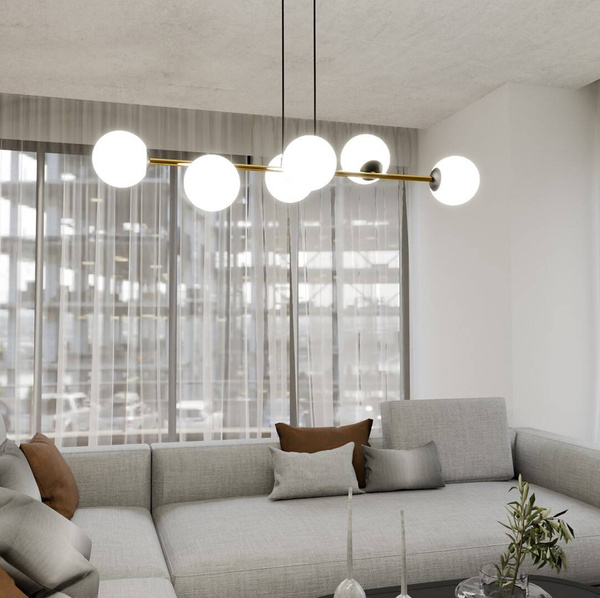 Nowoczesna lampa wisząca nad wyspę biało- złota GRAVITY 6 BL OPAL