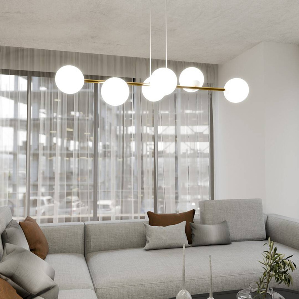 Nowoczesna lampa wisząca nad wyspę biało- złota GRAVITY 6 WH GOLD