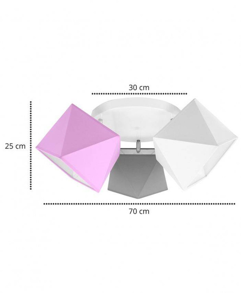 Lampa sufitowa dla dziewczynki różowe abażury Diament 3xE27 Led