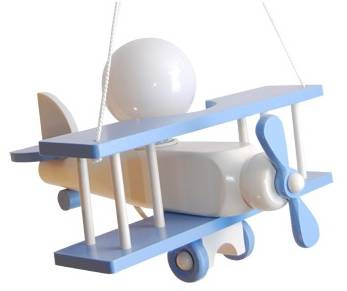 Lampa samolot mały drewniany do pokoju dziecka niebiesko- biały 