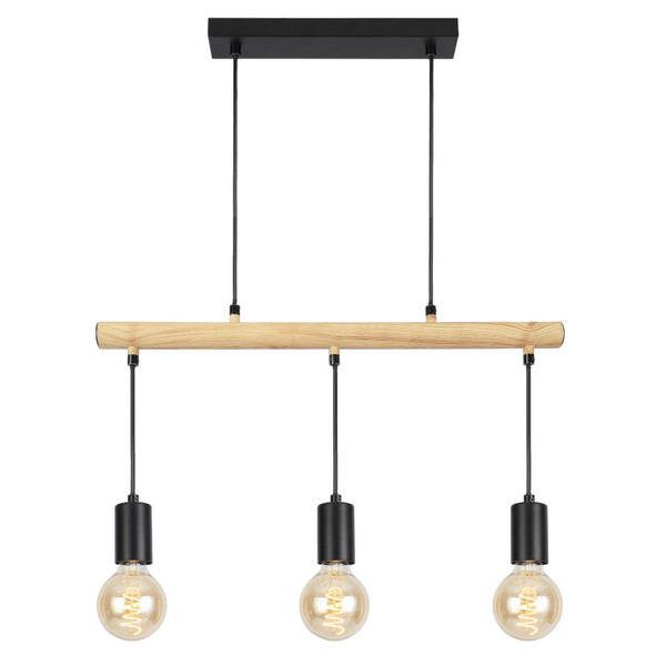 Lampa wisząca czarna + drewno 3x60W Izzy 33-78063