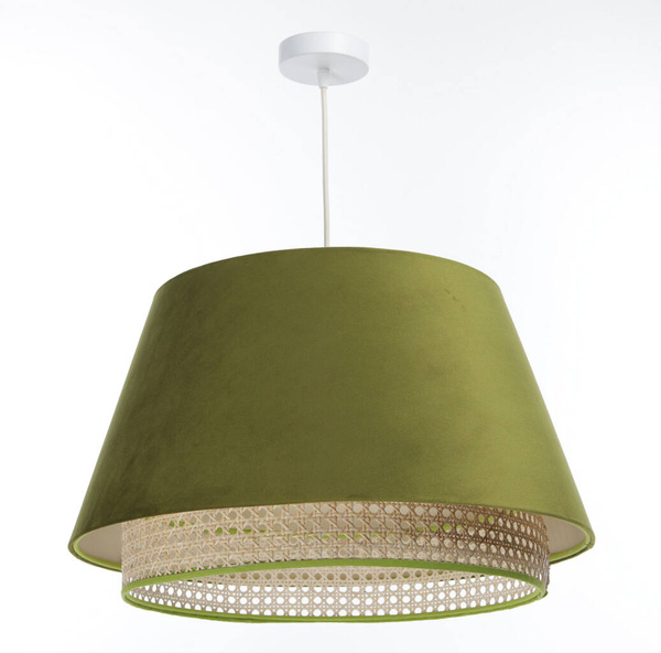 Lampa w stylu Boho podwójny abażur welur i naturalny rattan czarna