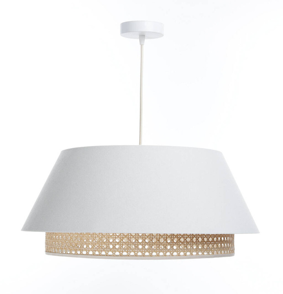 Lampa w stylu Boho podwójny abażur len i naturalny rattan kremowa 