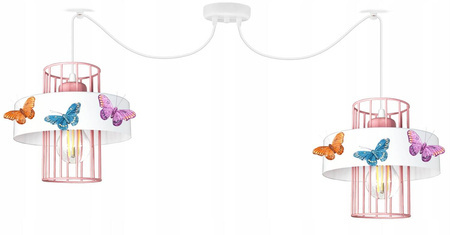 Lampa sufitowa do pokoju dziewczynki nowoczesna biało-różowa Motylek Pająk PR2