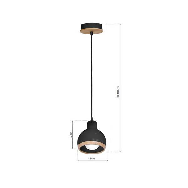 Lampa wisząca OVAL, MLP7045, czarny/drewno, 1x60W E27