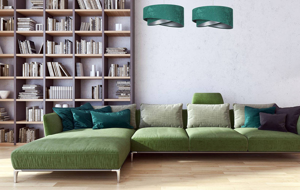 Lampa wisząca asymetryczna welurowa Rubin zielono srebrna