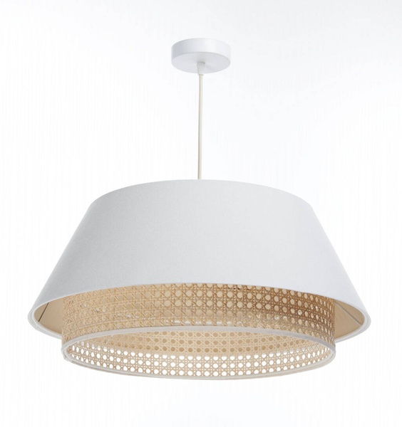 Lampa w stylu Boho podwójny abażur len i naturalny rattan kremowa 