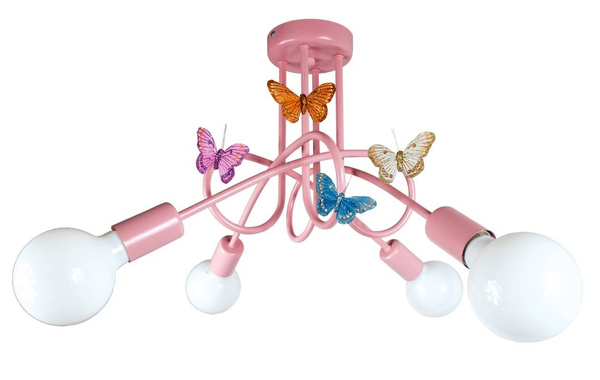 Lampa sufitowa dla dziewczynki różowa 4-punktowa Edison Motylek 4xE27 Led