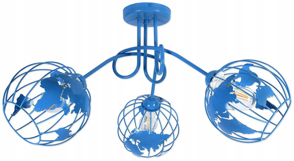 Lampa sufitowa do pokoju chłopca niebieska Zakręcony Globus 3xE27 Led