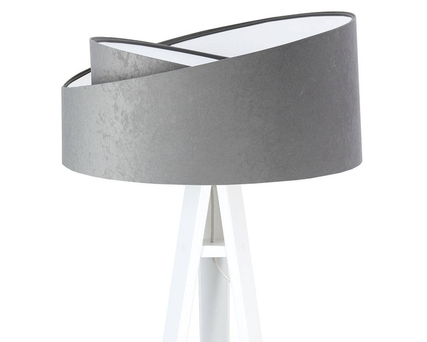 Lampa podłogowa stojąca asymetryczna welurowa Tami Szaro-Biała