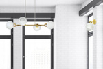 Lampa Wisząca biało-złota mleczne klosze 4 źródła światła