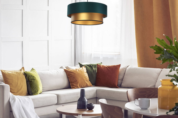 Lampa wisząca w kolorze butelkowej zieleni i złota podwójna 50 cm 
