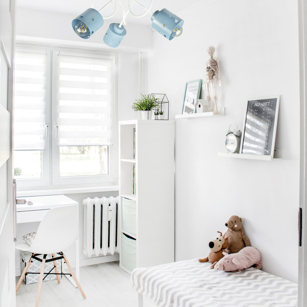 Lampa sufitowa do pokoju dziecka biało-niebieska SERCA LOFT 3xE27