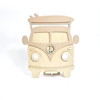 Lampka nocna dla chłopca  drewniana LED Van z pilotem