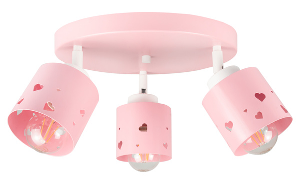 Lampa sufitowa do pokoju dziewczynki różowa w serca 3xE27